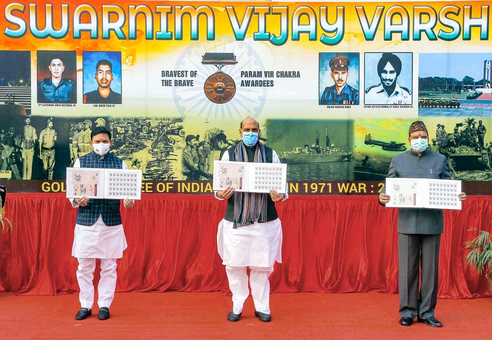 Rajnath Singh unveils commemorative stamp.