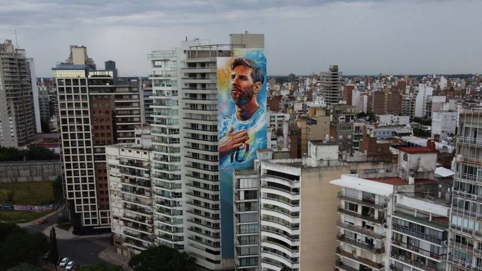 WATCH- Lionel Messi&#039;s &#039;200-Foot&#039; Mural in his hometown