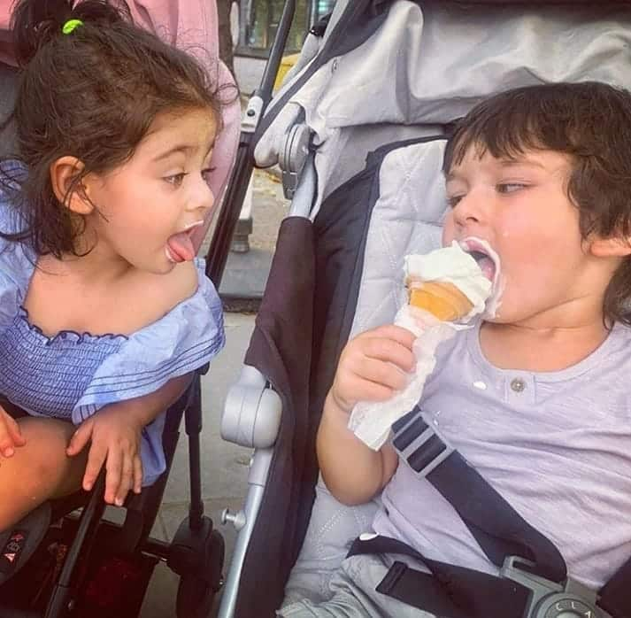 Taimur eats ice-cream along with sister Inaaya