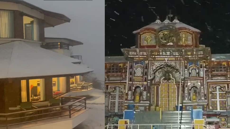 Badrinath shrine, Auli hill station in Uttarakhand receive fresh spell of snowfall - WATCH