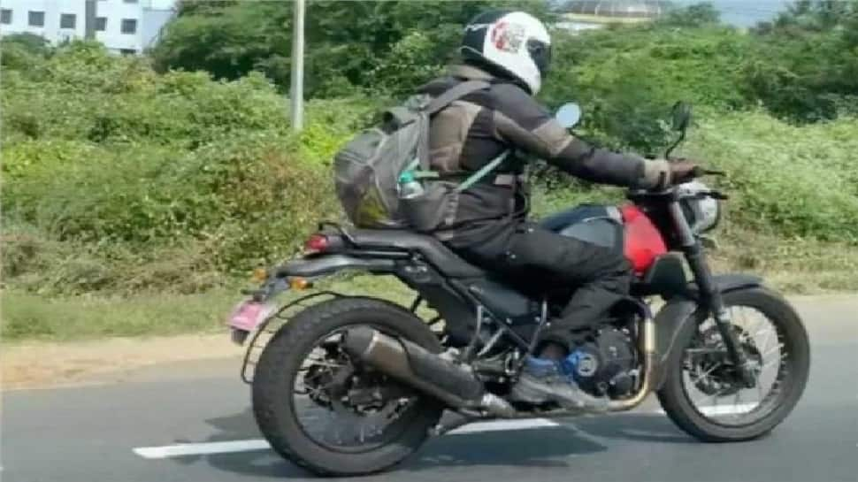 Upcoming Royal Enfield Himalayan-based Scram 411 spotted testing in Red without camouflage