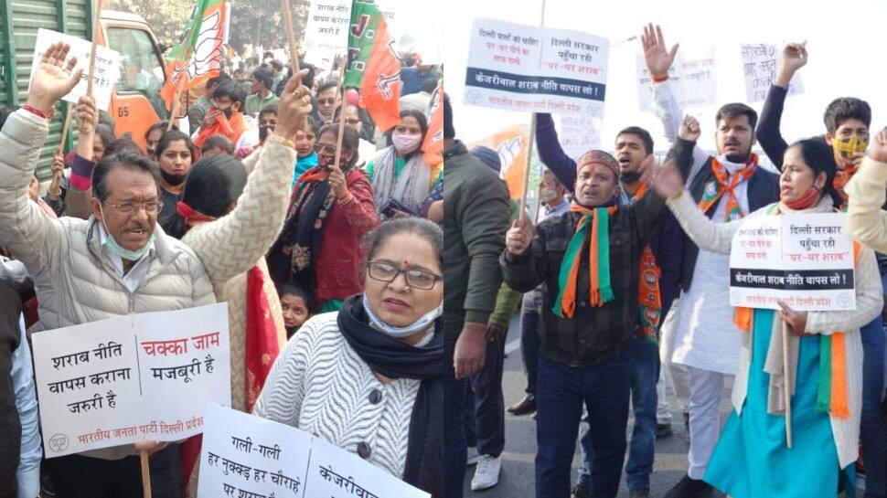 Delhi BJP members stage &#039;chakka jam&#039; against Arvind Kejriwal-led govt&#039;s new excise policy