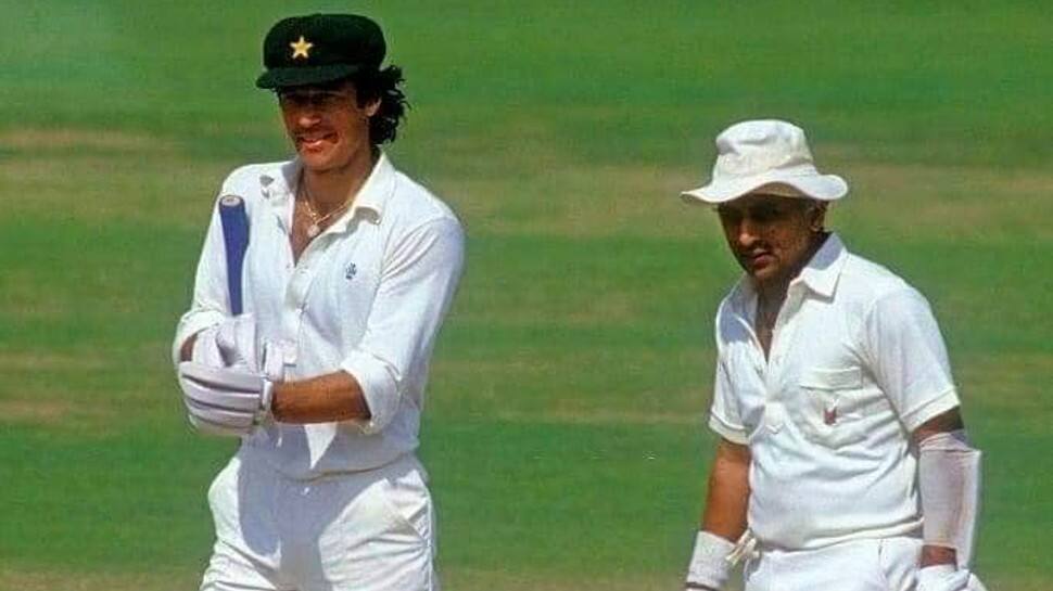 Imran Khan (left) with Indian legend Sunil Gavaskar as they bat together for Rest of World XI side. Imran picked up 94 wickets in just 23 Tests against India including a best of 8/60 in 1982 Karachi Test. (Source: Twitter)