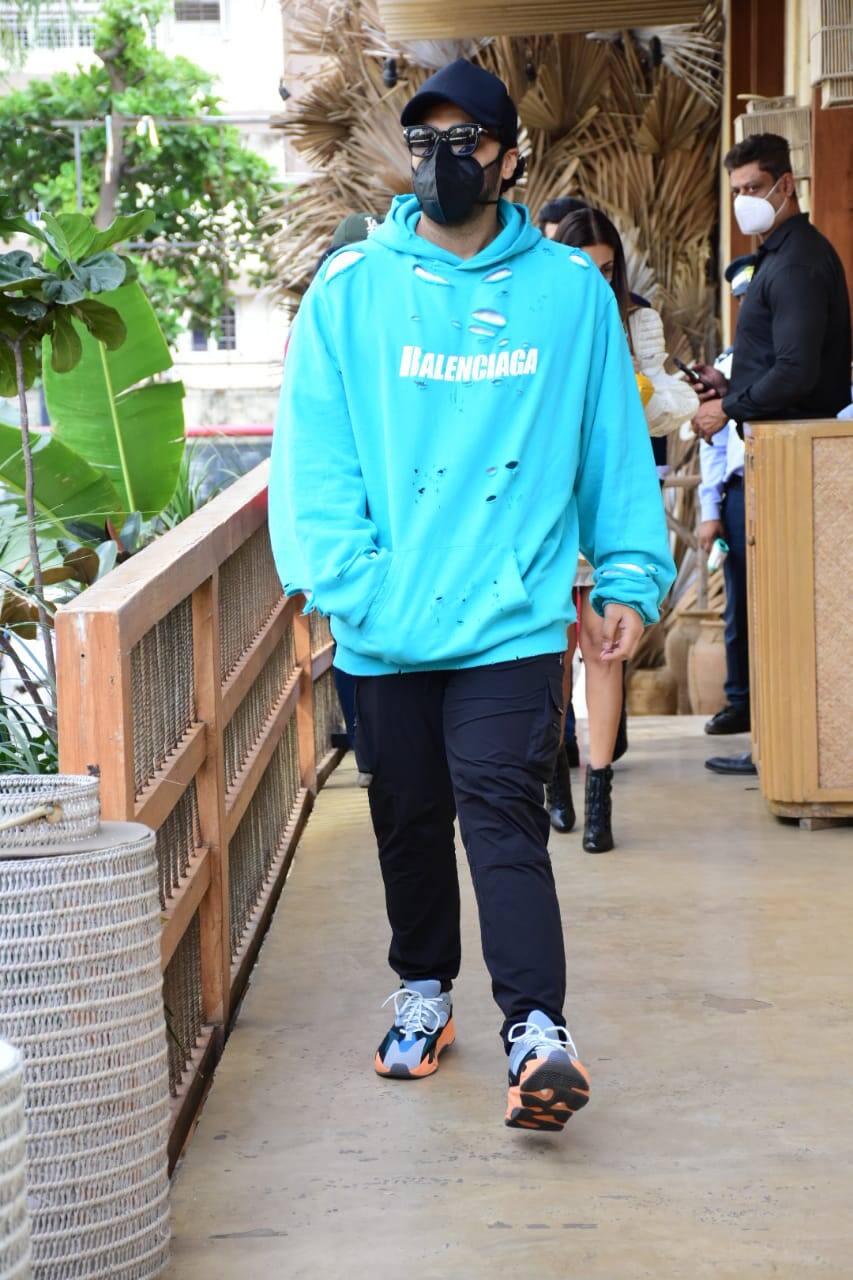 Arjun went bold with a bright blue hoodie