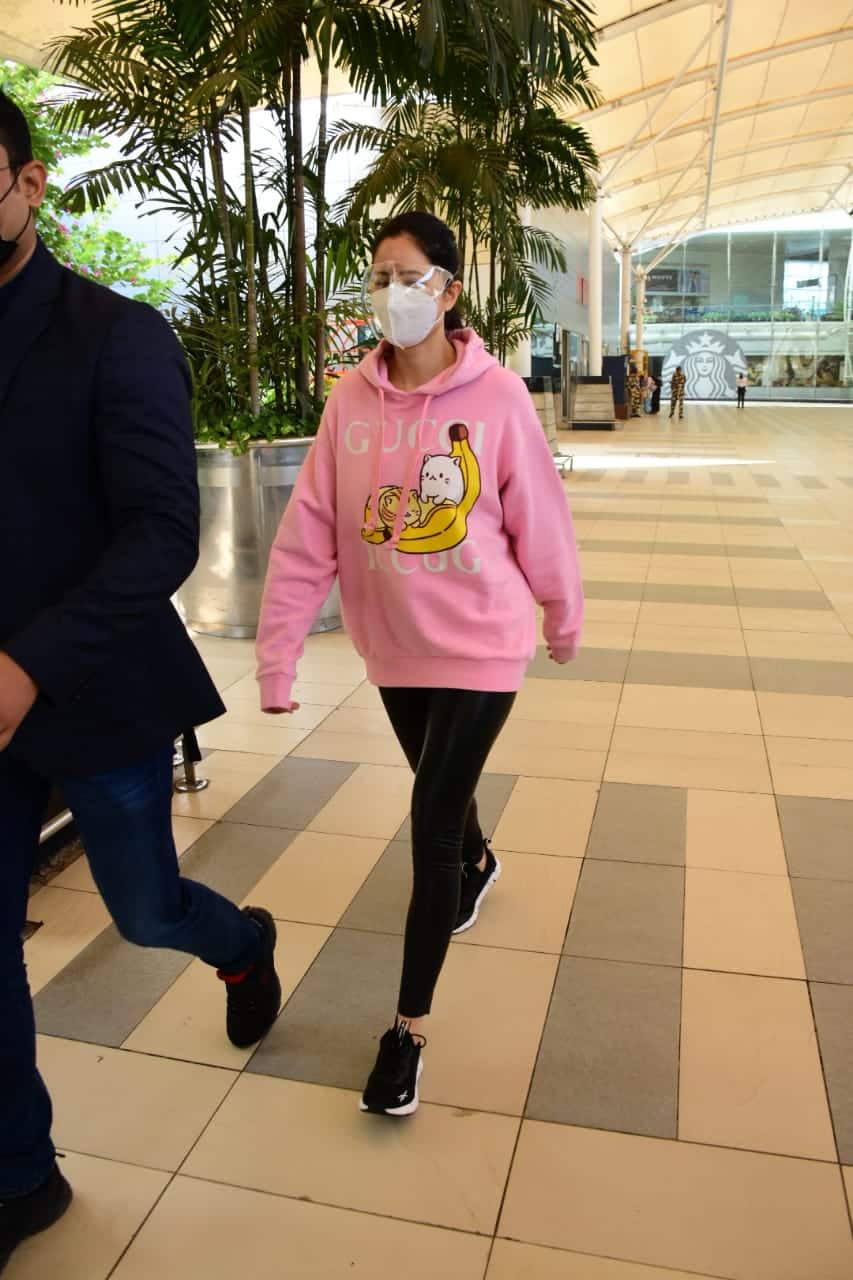 Katrina donned a stylish Gucci hoodie