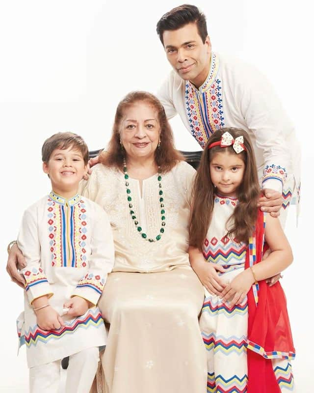 Karan Johar with his kids and mother