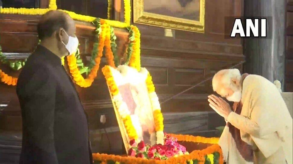 PM Modi pays floral tributes to Subhas Chandra Bose on his 125th birth anniversary at Central Hall