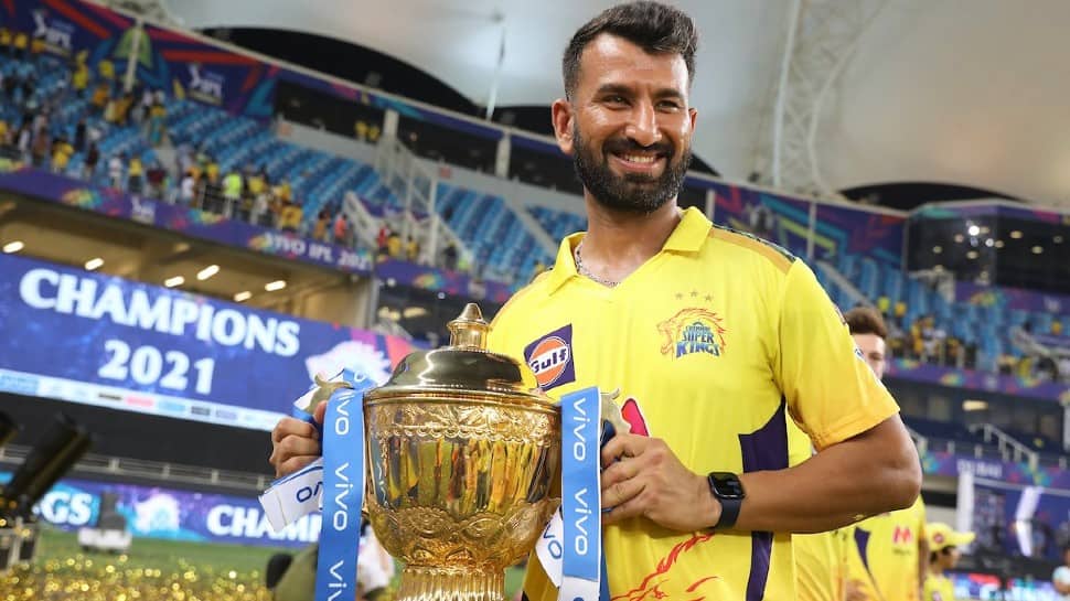 Cheteshwar Pujara was part of the Chennai Super Kings team which won IPL 2021 title under MS Dhoni. Pujara earned Rs 50 lakh from IPL 2021 taking his total earning from T20 league to Rs 12.2 crore. (Source: Twitter)
