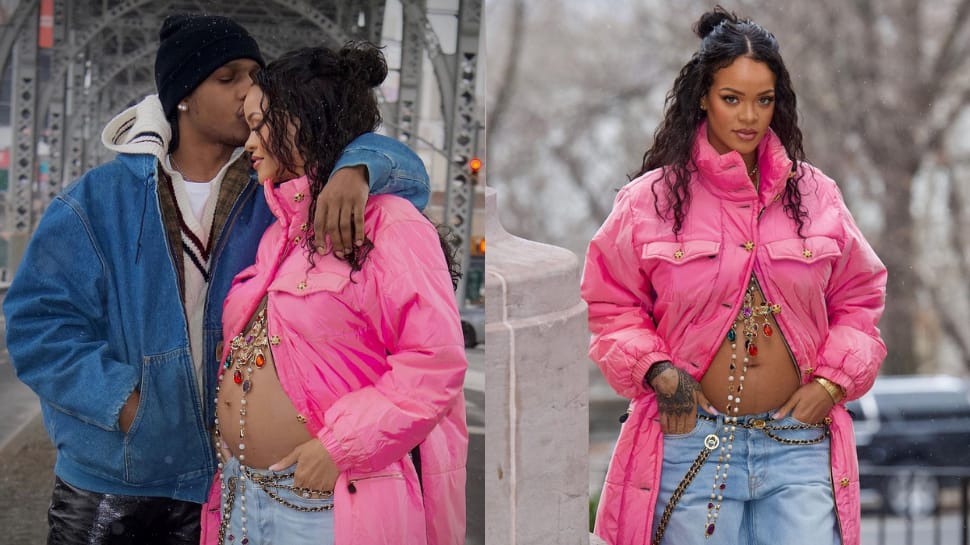 Rihanna shows baby bump in black leather jacket in new campaign