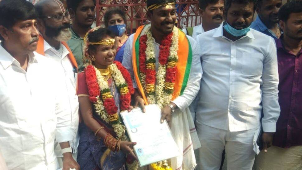 Newlywed Chennai man files nomination for polls in groom&#039;s attire, his bride by his side