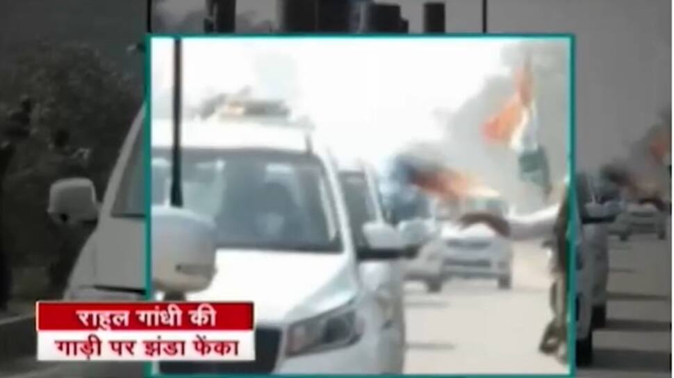 Big lapse in Rahul Gandhi&#039;s security in Punjab, man throws flag at his car, face hit