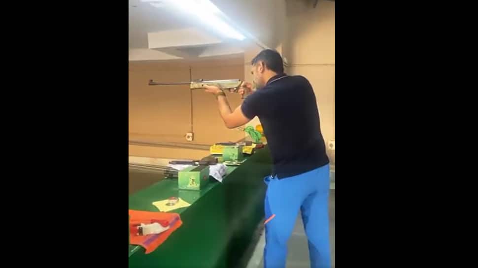 MS Dhoni turns shooter: CSK captain shoots bullets at target - WATCH