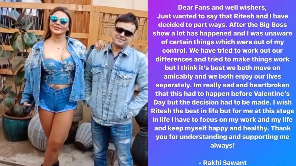 Rakhi Sawant SPLITS with Ritesh Singh, says &#039;after Bigg Boss a lot happened&#039;, read her shocking post!