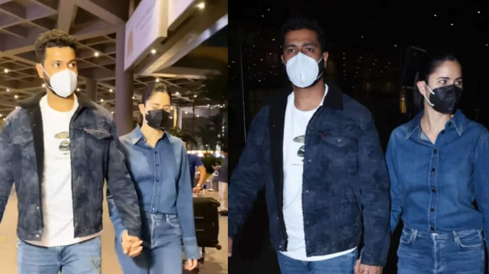 Katrina Kaif-Vicky Kaushal return to Mumbai to celebrate first Valentines Day after wedding, walk hand-in-hand at the airport: Video