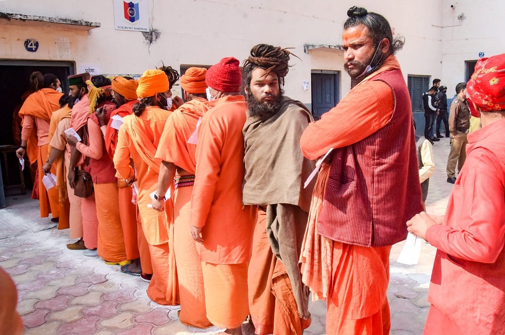 Sadhus of Juna Akhara casting their votes in Uttarakhand's Haridwar.