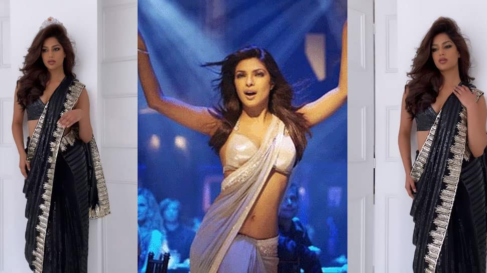 Miss Universe 2021 Harnaaz Sandhu turns desi girl in a saree, fans call her Priyanka Chopra lookalike - Watch