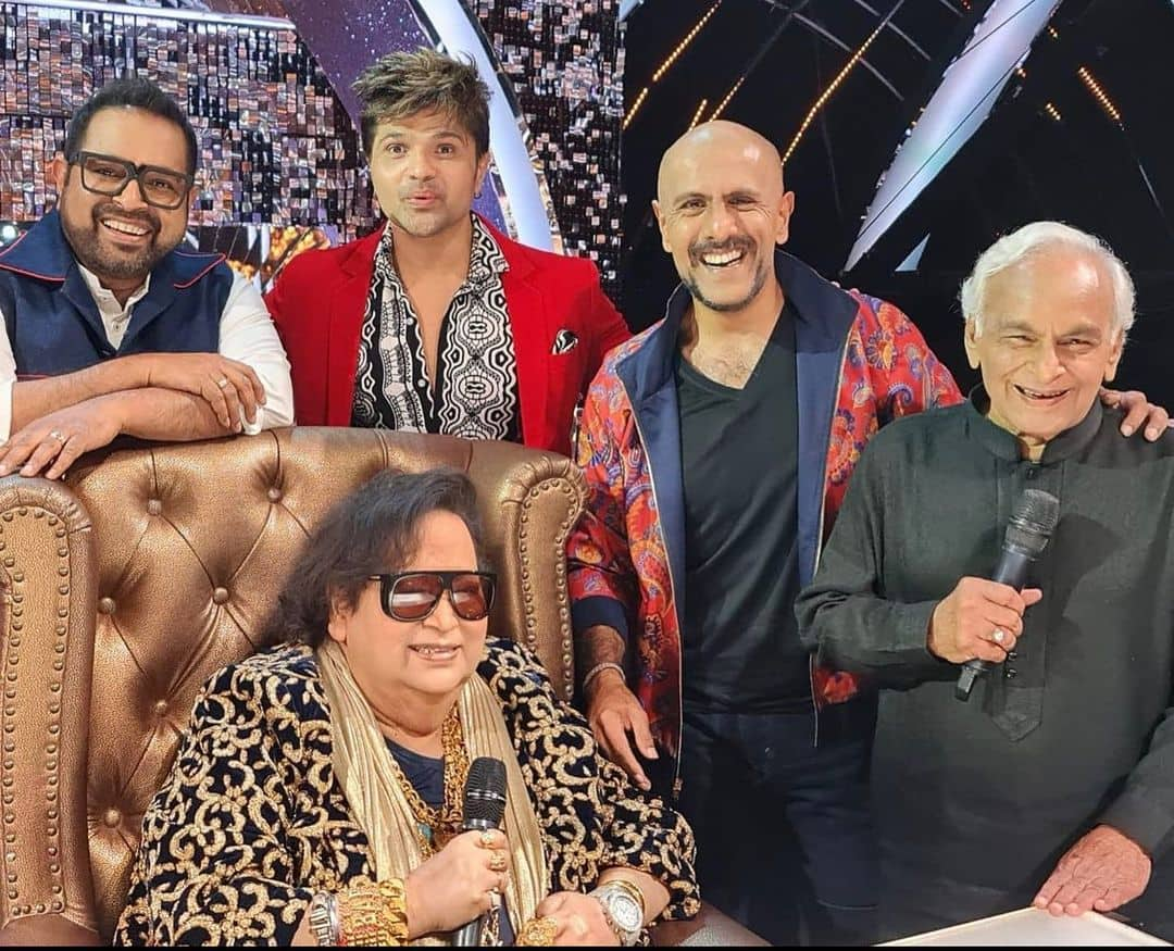 Bappi Lahiri with musician Himesh Reshamiya, Vishal Dadlani and Shekhar Ravjiani