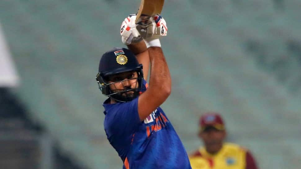 Team India captain Rohit Sharma en route his 40 off 19 balls broke Pakistan skipper Babar Azam's record. Rohit now has 559 runs in T20 cricket against West Indies, the most in this format going past Babar's tally of 540 runs. (Source: Twitter)