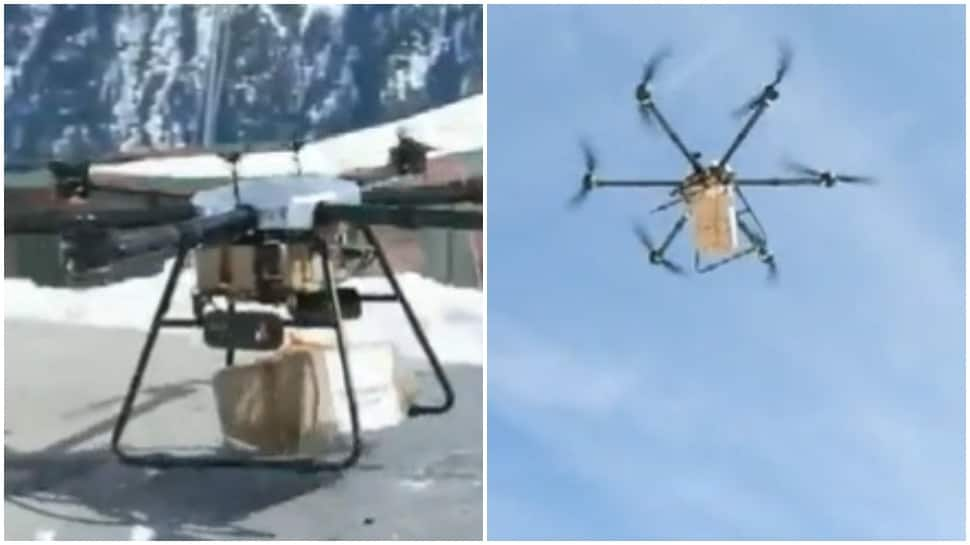 Indian Army supplies Covid-19 vaccines to forward troops in J&amp;K using drones: Watch