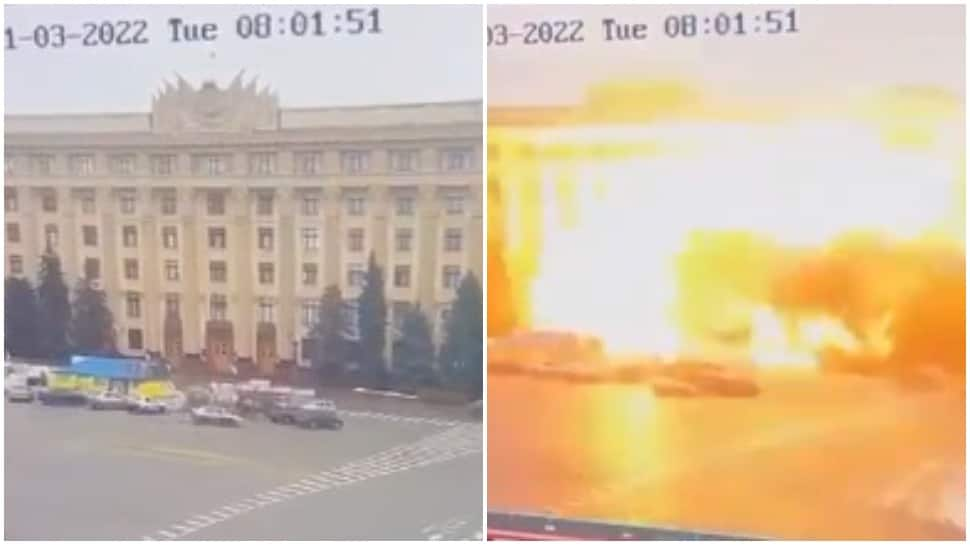 Russian missile blows up government HQ in Ukraine&#039;s Kharkiv- Watch