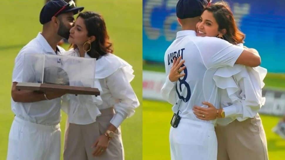 Anushka Sharma tightly hugs Virat Kohli at his 100th Test, oozes oomph in ruffled white top: Pics