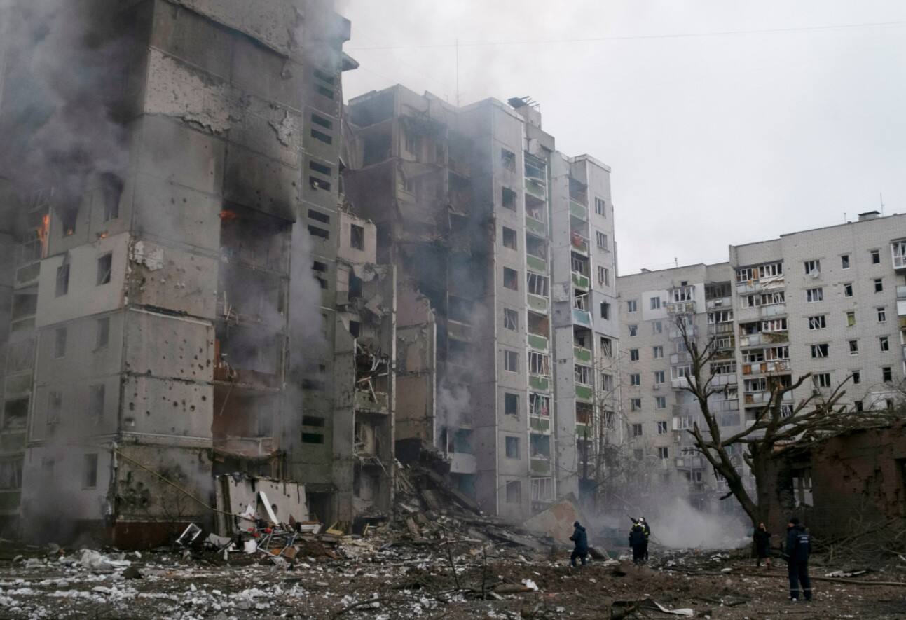 Residential building damaged in Chernihiv