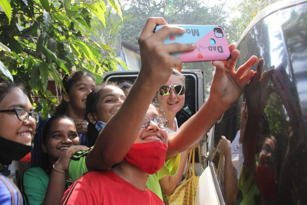 Kareena Kapoor poses with fans