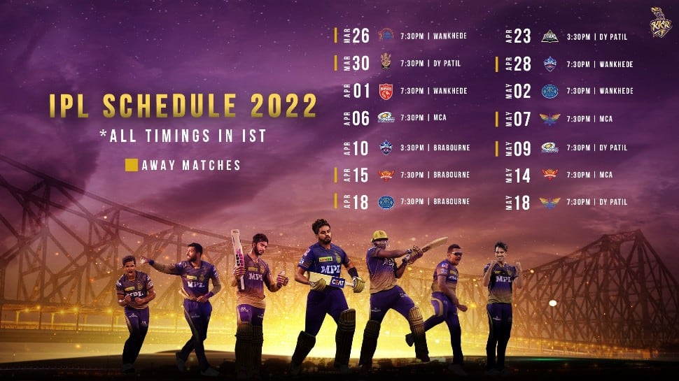 IPL 2022 Schedule: Kolkata Knight Riders Time Table, match timings, date, venues and KKR full squad here