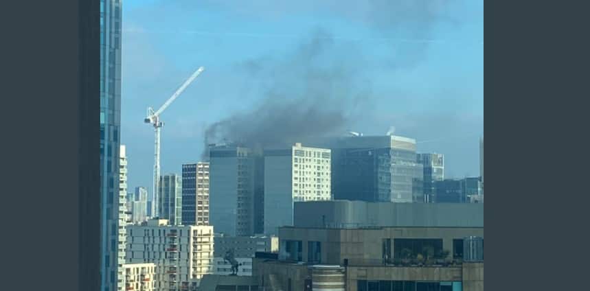 London fire brigade tackle blaze in high-rise apartment block