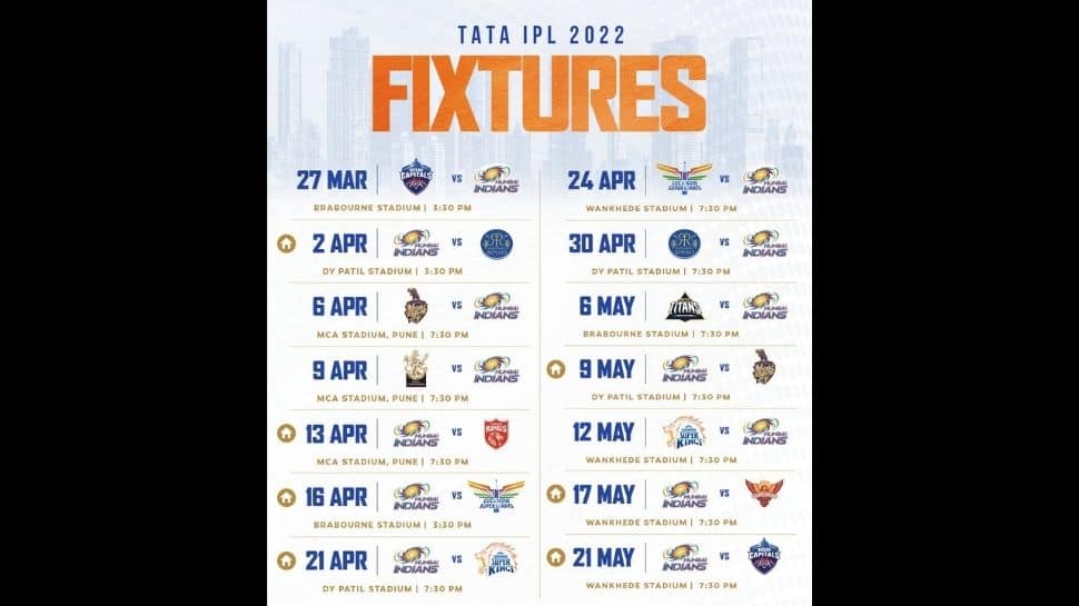 IPL 2022 Schedule: Mumbai Indians Time Table, match timings, date, venues and MI full squad here
