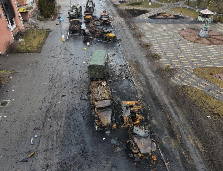 Destroyed Russian military vehicles in Kyiv