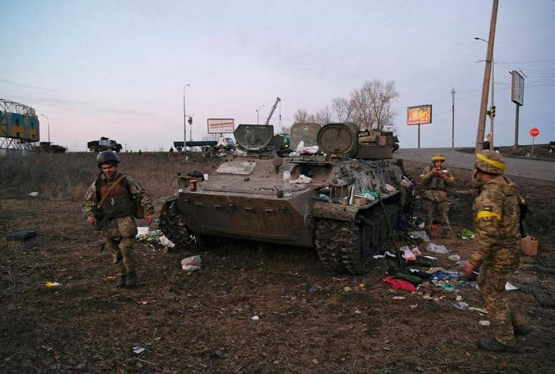 Destroyed armoured vehicle around Kharkiv region