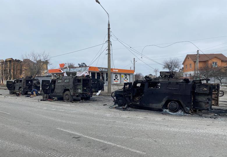 Destroyed Russian Army all-terrain infantry mobility vehicles Tigr-M in Kharkiv
