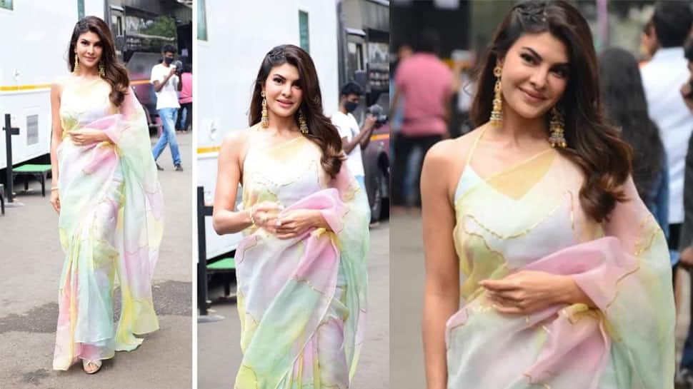 Jacqueline Fernandez turns heads in a sheer pastel saree, promotes Bachchhan Paandey in style - PICS
