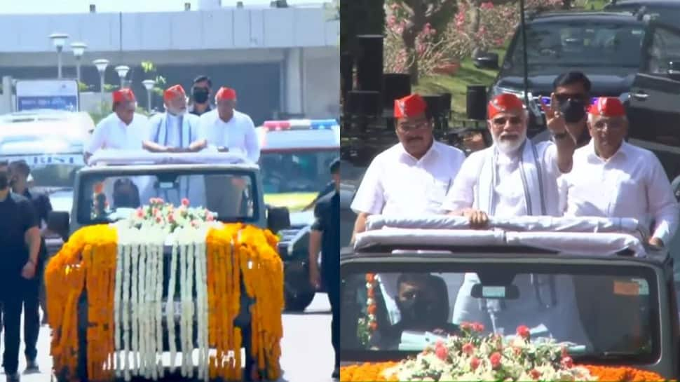 UP, U&#039;khand, Goa, Manipur won, PM Modi now shifts focus to Gujarat, holds roadshow in Ahmedabad