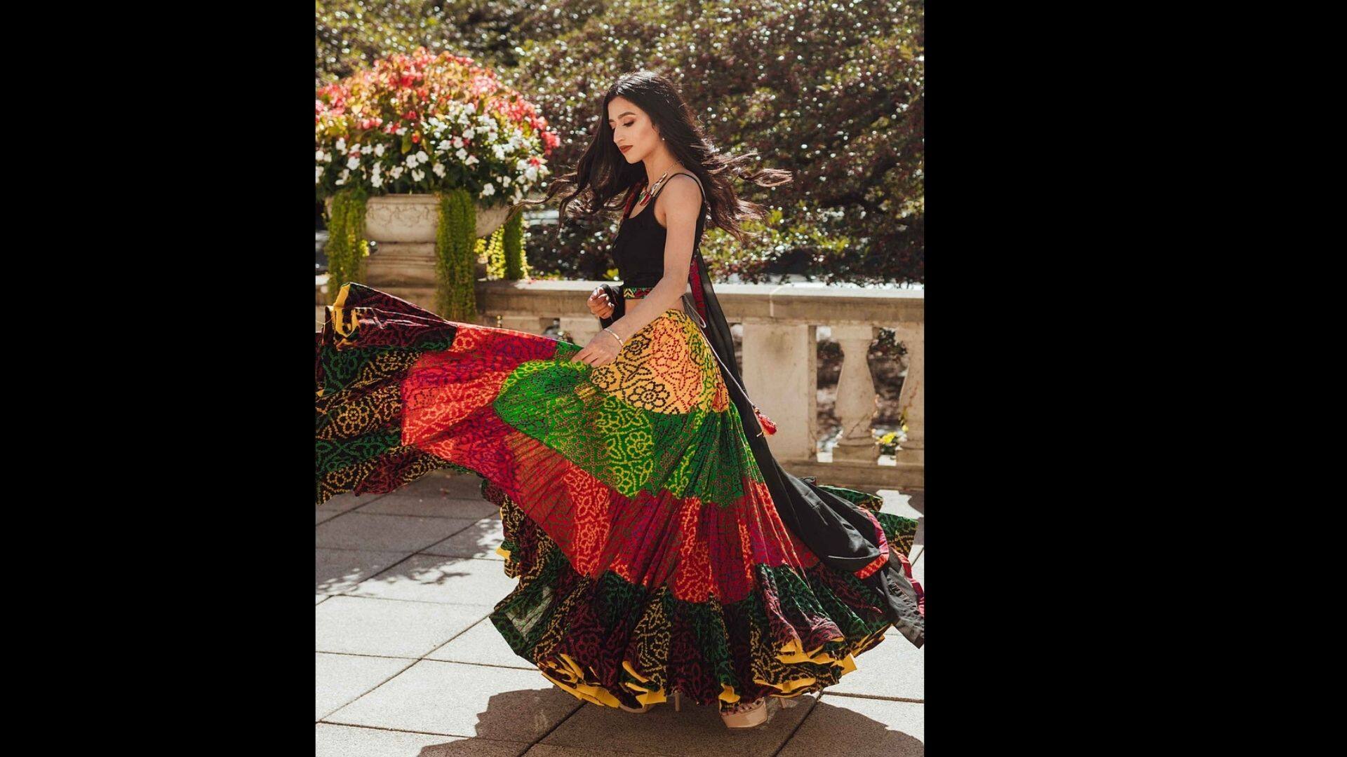 Tank top and long ethnic skirt: