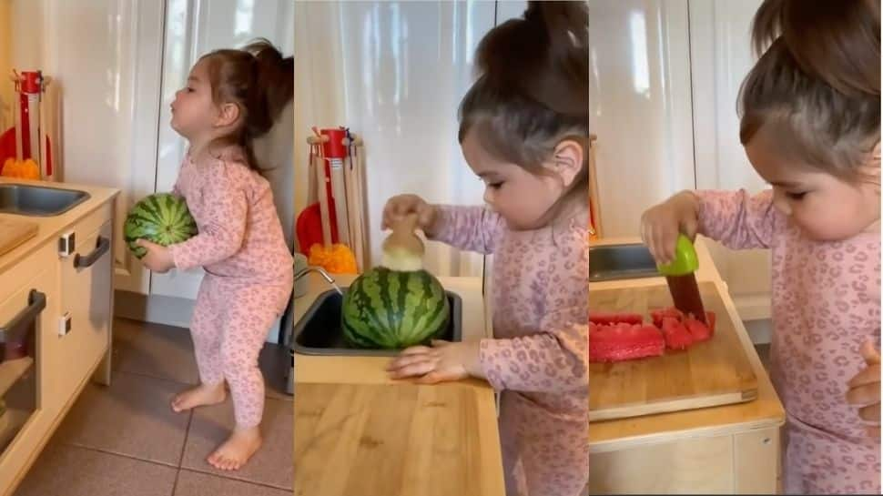 Awwdorable! Little girl makes snacks for herself in her mini kitchen is viral video - Watch