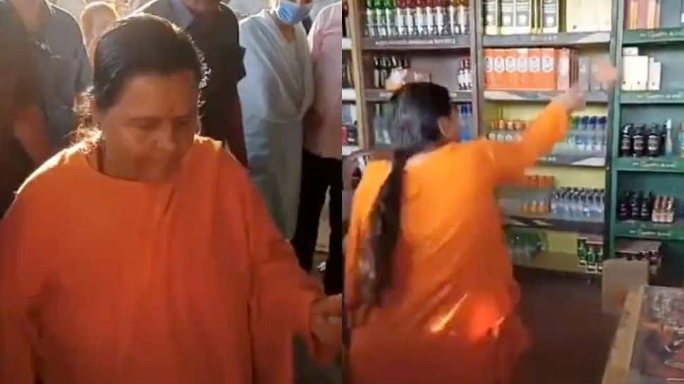 Caught on camera: Uma Bharti throws stone at liquor store, demands liquor ban in Madhya Pradesh