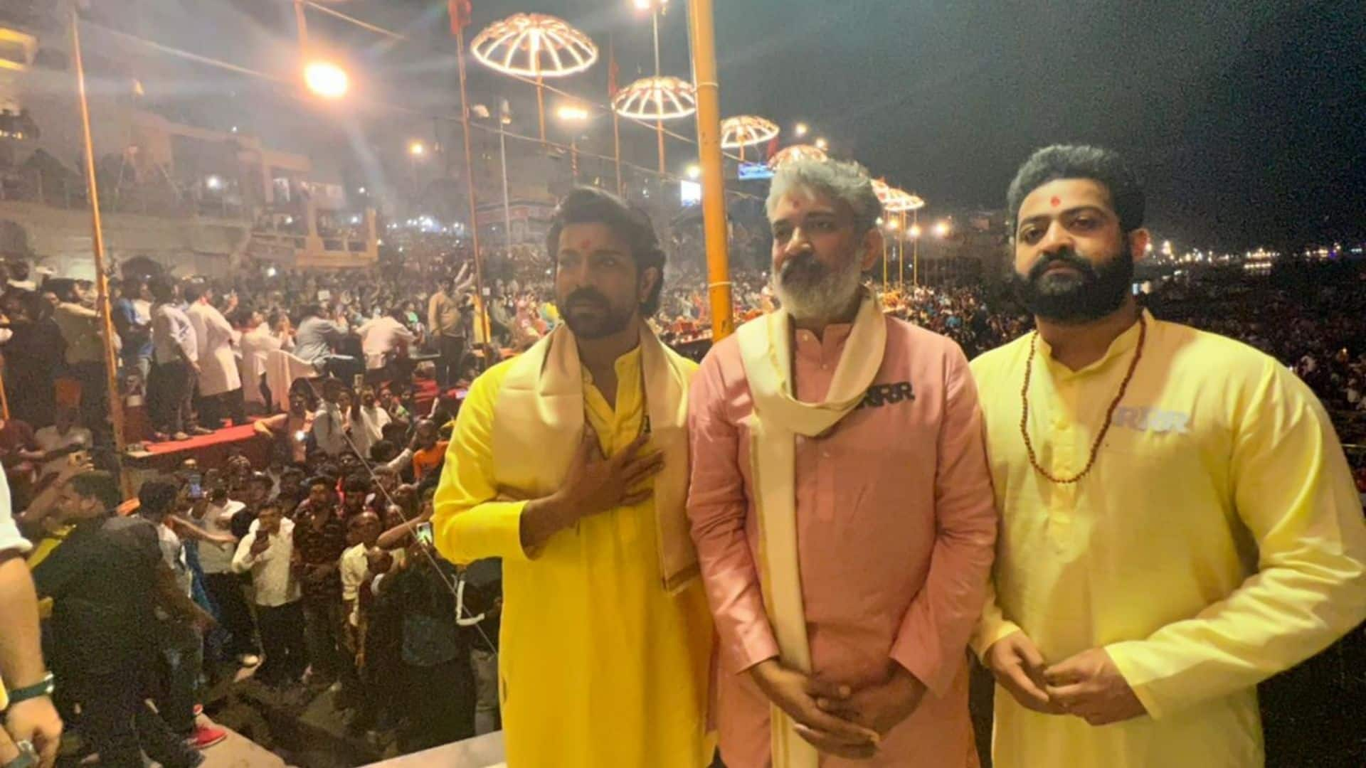  Ram Charan, Junior NTR conclude ‘RRR’ promotions by performing Ganga aarti in Varanasi