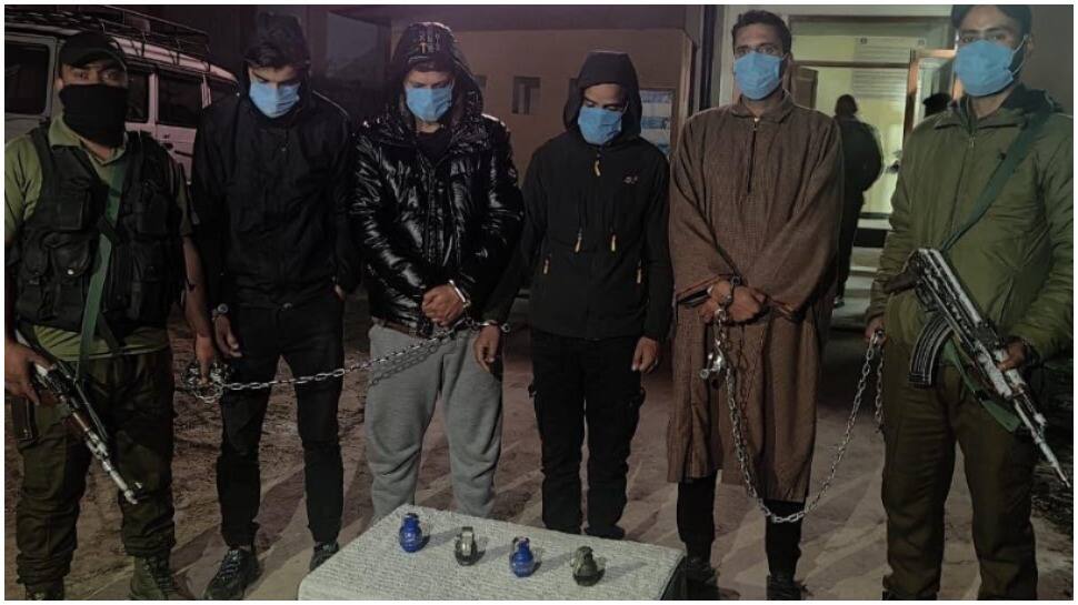 J&amp;K police busts terror module, arrests 4 LeT terror associates with hand grenades in Srinagar