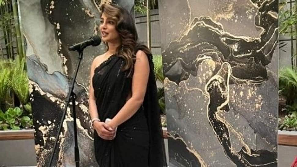 Priyanka Chopra stuns in black and white saree | cinejosh.com