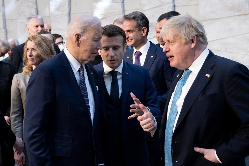 US President Joe Biden with UK leader Boris Johnson during meeting of NATO leaders