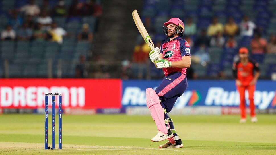 Rajasthan Royals opener Jos Buttler bats against Sunrisers Hyderabad in their IPL 2022 match. Rajasthan Royals total of 210/6 is the second-highest IPL total at MCA Stadium, Pune. The highest is 211/4 by Chennai Super Kings against Delhi Daredevils (now Delhi Capitals) in 2018. (Photo: ANI)