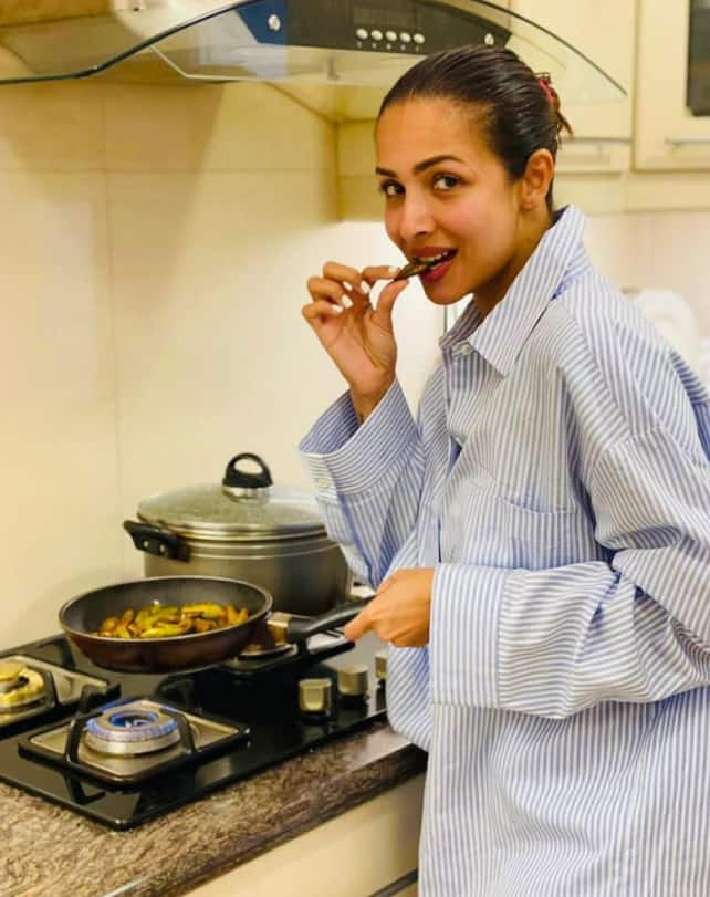 Malaika cooks healthy food at home