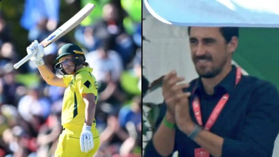 ICC Women’s World Cup 2022 final: Mitchell Starc cheers for wife Alyssa Healy from stands as she hits ton to help Australia set 357-run target vs England