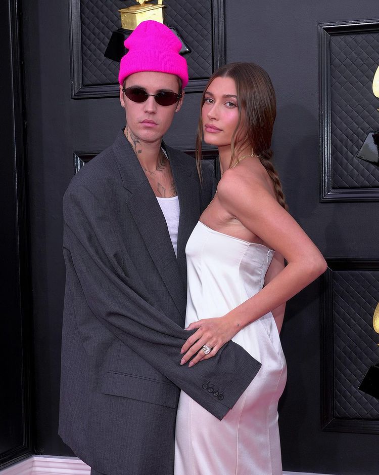 Justin Bieber and wife Hailey Bieber appear together at Grammys 2022