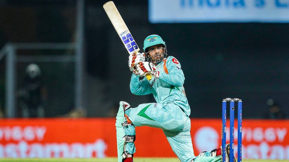 Lucknow Super Giants batter Deepak Hooda en route to scoring fifty against Sunrisers Hyderabad in their IPL 2022 match. Hooda registered his highest score (51) against SRH in the IPL. His runs in the previous four innings against the Hyderabad side were 13, 13, zero, and seven. (Photo: PTI)