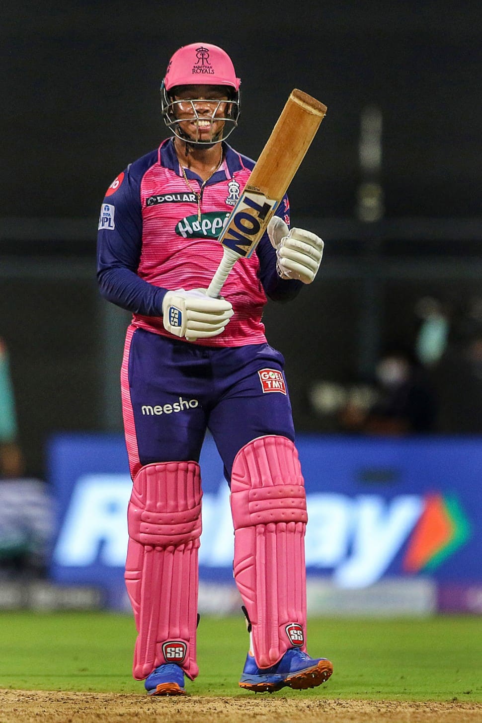 Rajasthan Royals batter Shimron Hetmyer celebrates after completing a fifty against Lucknow Super Giants in their IPL 2022 match. Hetmyer has a devastating strike rate of 262 in the slog-overs this IPL campaign. He has scored 131 runs in 50 balls with 13 maximums in the final five overs. (Photo: ANI)