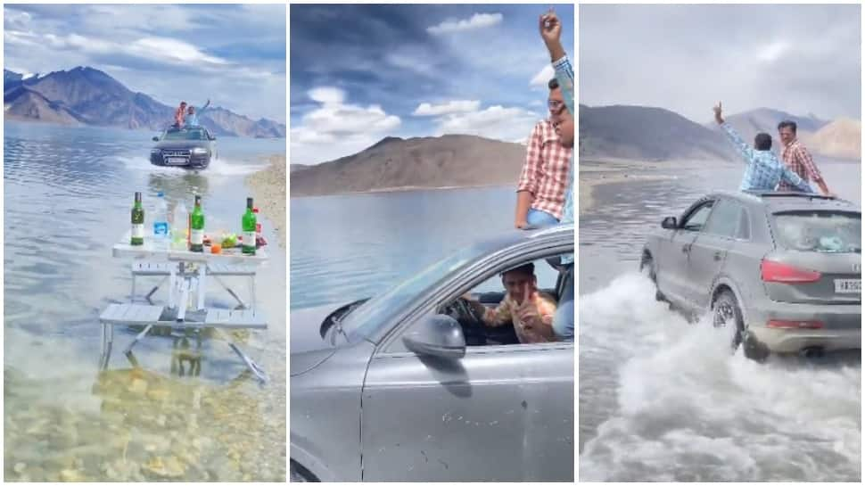 SHAME! Tourists drive Audi Q3 through Ladakh&#039;s Pangong Lake, netizens furious - WATCH