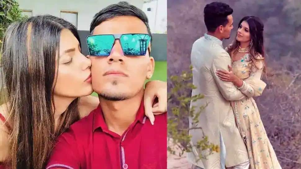 Rahul Chahar tied the knot with fiancee Ishani Johar, who is a fashion designer, in a destination wedding in Goa on March 9, 2022 ahead of IPL 2022. (Source: Twitter)